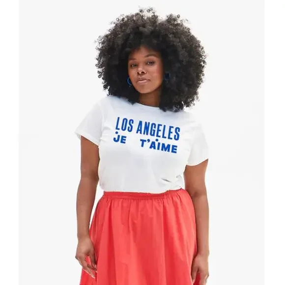 Clare V. Original Tee Los Angeles Je t’aime Graphic Shirt White Blue - Picture 1 of 9
